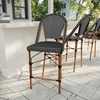 image:imageMartha Stewart Lily Pond IndoorOutdoor Stackable Counter Stools with Gray Woodgrain Aluminum Frame Finish WhiteGray Woven Rattan BackrestsSeats Set of 2Black  WhiteNatural Frame