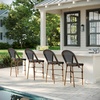 image:imageMartha Stewart Lily Pond IndoorOutdoor Stackable Counter Stools with Gray Woodgrain Aluminum Frame Finish WhiteGray Woven Rattan BackrestsSeats Set of 2Black  WhiteNatural Frame