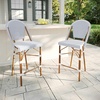 image:imageMartha Stewart Lily Pond IndoorOutdoor Stackable Counter Stools with Gray Woodgrain Aluminum Frame Finish WhiteGray Woven Rattan BackrestsSeats Set of 2Navy  WhiteNatural Frame