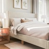 image:imageMartha Stewart Maisie Platform Bed with Wingback Headboard and Cushioned Side Rails Faux Linen Upholstery Wood Slat Foundation No Box Spring Needed Queen BeigeOffwhite