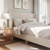 image:imageMartha Stewart Maisie Platform Bed with Wingback Headboard and Cushioned Side Rails Faux Linen Upholstery Wood Slat Foundation No Box Spring Needed Queen BeigeBeige