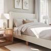 image:imageMartha Stewart Maisie Platform Bed with Wingback Headboard and Cushioned Side Rails Faux Linen Upholstery Wood Slat Foundation No Box Spring Needed Queen BeigeOffwhite