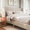 image:imageMartha Stewart Maisie Platform Bed with Wingback Headboard and Cushioned Side Rails Faux Linen Upholstery Wood Slat Foundation No Box Spring Needed Queen BeigeBeige