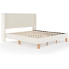 image:imageMartha Stewart Maisie Platform Bed with Wingback Headboard and Cushioned Side Rails Faux Linen Upholstery Wood Slat Foundation No Box Spring Needed Queen BeigeOffwhite