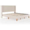 image:imageMartha Stewart Maisie Platform Bed with Wingback Headboard and Cushioned Side Rails Faux Linen Upholstery Wood Slat Foundation No Box Spring Needed Queen BeigeBeige