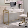 image:imageMartha Stewart Ollie Home Office Desk with 3 Drawers in Walnut Wood Grain with Oil Rubbed Bronze HardwareWhite TopPolished Brass Frame