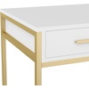 image:imageMartha Stewart Ollie Home Office Desk with 3 Drawers in Walnut Wood Grain with Oil Rubbed Bronze HardwareWhite TopPolished Brass Frame