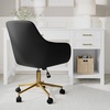 image:imageMartha Stewart Rayna Swivel Task Chair with Flared Arms for Home Office in Saddle Brown Faux Leather with Oil Rubbed Bronze FrameBlack Faux LeatherPolished Brass Frame