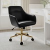 image:imageMartha Stewart Rayna Swivel Task Chair with Flared Arms for Home Office in Saddle Brown Faux Leather with Oil Rubbed Bronze FrameBlack Faux LeatherPolished Brass Frame
