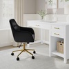 image:imageMartha Stewart Rayna Swivel Task Chair with Flared Arms for Home Office in Saddle Brown Faux Leather with Oil Rubbed Bronze FrameBlack Faux LeatherPolished Brass Frame
