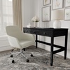 image:imageMartha Stewart Rayna Swivel Task Chair with Flared Arms for Home Office in Saddle Brown Faux Leather with Oil Rubbed Bronze FrameLight Gray FabricPolished Nickel Frame