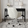 image:imageMartha Stewart Rayna Swivel Task Chair with Flared Arms for Home Office in Saddle Brown Faux Leather with Oil Rubbed Bronze FrameLight Gray FabricPolished Nickel Frame