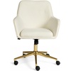 image:imageMartha Stewart Rayna Swivel Task Chair with Flared Arms for Home Office in Saddle Brown Faux Leather with Oil Rubbed Bronze FrameOff White FabricPolished Brass Frame