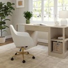 image:imageMartha Stewart Rayna Swivel Task Chair with Flared Arms for Home Office in Saddle Brown Faux Leather with Oil Rubbed Bronze FrameOff White FabricPolished Brass Frame