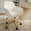 image:imageMartha Stewart Rayna Swivel Task Chair with Flared Arms for Home Office in Saddle Brown Faux Leather with Oil Rubbed Bronze FrameOff White FabricPolished Brass Frame