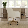 image:imageMartha Stewart Rayna Swivel Task Chair with Flared Arms for Home Office in Saddle Brown Faux Leather with Oil Rubbed Bronze FrameOff White FabricPolished Brass Frame