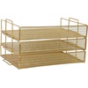 image:imageMartha Stewart Ryder 3 Tier Desk Letter Tray Organizer Stackable Steel Mesh Inbox Tray for Files Papers or Letters Gold