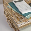 image:imageMartha Stewart Ryder 3 Tier Desk Letter Tray Organizer Stackable Steel Mesh Inbox Tray for Files Papers or Letters Gold