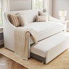 image:imageMartha Stewart Simone Twin Size Trundle Bed Upholstered Daybed with PullOut Trundle SpaceSaving Design Sturdy Wood Frame No Box Spring Required OffWhite