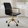 image:imageMartha Stewart Taytum Swivel Task Chair with Armrests for Home Office in Black Faux Leather with Polished Nickel FrameBlack Faux LeatherPolished Brass Frame