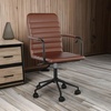 image:imageMartha Stewart Taytum Swivel Task Chair with Armrests for Home Office in Black Faux Leather with Polished Nickel FrameSaddle Brown Faux LeatherOil Rubbed Bronze