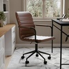 image:imageMartha Stewart Taytum Swivel Task Chair with Armrests for Home Office in Black Faux Leather with Polished Nickel FrameSaddle Brown Faux LeatherOil Rubbed Bronze