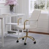 image:imageMartha Stewart Taytum Swivel Task Chair with Armrests for Home Office in Black Faux Leather with Polished Nickel FrameWhite Faux LeatherPolished Brass