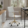 image:imageMartha Stewart Taytum Swivel Task Chair with Armrests for Home Office in Black Faux Leather with Polished Nickel FrameWhite Faux LeatherPolished Brass