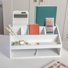 image:imageMartha Stewart Weston Wooden Desktop Organizer with Open Lower Storage Compartment Paulownia Wood Multipurpose Storage Caddy Light NaturalWhite