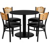 image:imageFlash Furniture 36 Round Black Laminate Table Set with 4 Wood Slat Back Metal Chairs  Black Vinyl Seat