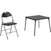 image:imageFlash Furniture 4 Pack Hercules Series Black Vinyl Metal Folding Chair with Carrying Handle and Madelyn Folding Card Table  Black  Portable Square Table with Collapsible Legs