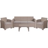 image:imageFlash Furniture 4 Piece Outdoor Faux Rattan Chair Sofa and Table Set in Chocolate BrownLight Gray