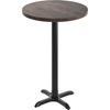 image:imageFlash Furniture Bennett 30 Round Solid Wood Commercial Indoor Tabletop in Dark Brown with 22 x 22 Bar Height Black Cast Iron X Base 300 lb Static CapacityDark Brown TopBlack Base