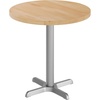 image:imageFlash Furniture Bennett 30 Round Solid Wood Commercial Indoor Tabletop in Natural with 22 x 22 Dining Height Black Cast Iron X Base 300 lb Static CapacityNatural TopSilver Base