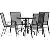 image:imageFlash Furniture Brazos 5 Piece Outdoor Patio Dining Set  4 Black Flex Comfort Stack Chairs  315 Round Tempered Glass Patio TableBlack