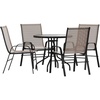 image:imageFlash Furniture Brazos 5 Piece Outdoor Patio Dining Set  4 Black Flex Comfort Stack Chairs  315 Round Tempered Glass Patio TableBrown