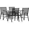 image:imageFlash Furniture Brazos 5 Piece Outdoor Patio Dining Set  4 Black Flex Comfort Stack Chairs  55 Tempered Glass Patio Table with Umbrella Hole