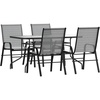 image:imageFlash Furniture Brazos 5 Piece Outdoor Patio Dining Set  4 Gray Flex Comfort Stack Chairs  55 Tempered Glass Patio Table with Umbrella Hole
