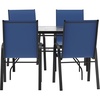 image:imageFlash Furniture Brazos Commercial Outdoor Dining Set 47 Tempered Glass Patio Table with Umbrella Hole 4 Stack Chairs with Flex Comfort Seats and Backs BlackBlackNavy