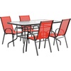 image:imageFlash Furniture Brazos Series 7Piece Glass Patio Table and Chairs Set Outdoor Patio Dining Set with Rectangular Table 6 Sling Patio Chairs BrownRed