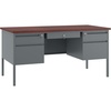 image:imageFlash Furniture Cambridge Double Pedestal Desk with 3 Locking Drawers Commercial Grade Teachers or Office Desk 30x60 Metal Frame MahoganyCharcoal