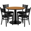 image:imageFlash Furniture Clark 36 Round Natural Laminate Table Set with 4 Grid Back Metal Chairs  Black Vinyl Seat
