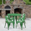image:imageFlash Furniture Commercial Grade 30 Round Red Metal IndoorOutdoor Table Set with 4 Arm ChairsGreen