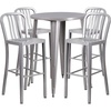 image:imageFlash Furniture Commercial Grade 30 Round Silver Metal IndoorOutdoor Bar Table Set with 4 Vertical Slat Back StoolsSilver