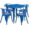 image:imageFlash Furniture Commercial Grade 315 Square Yellow Metal IndoorOutdoor Table Set with 4 Arm ChairsBlue
