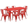 image:imageFlash Furniture Commercial Grade 315 x 63 Rectangular Black Metal IndoorOutdoor Table Set with 6 Stack ChairsRed