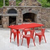 image:imageFlash Furniture Commercial Grade 315 x 63 Rectangular Red Metal IndoorOutdoor Table Set with 4 Arm ChairsRed