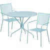 image:imageFlash Furniture Commercial Grade 3525 Round Black IndoorOutdoor Steel Patio Table Set with 2 Square Back ChairsSky Blue