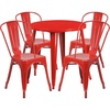 image:imageFlash Furniture Dalton Commercial Grade 30 Round Red Metal IndoorOutdoor Table Set with 4 Cafe ChairsRed