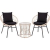image:imageFlash Furniture Devon 3Piece IndoorOutdoor Bistro Set  Tan Finish Rattan Rope Papasan Style Chairs and Glass Top Side Table  Black Back and Seat Cushions